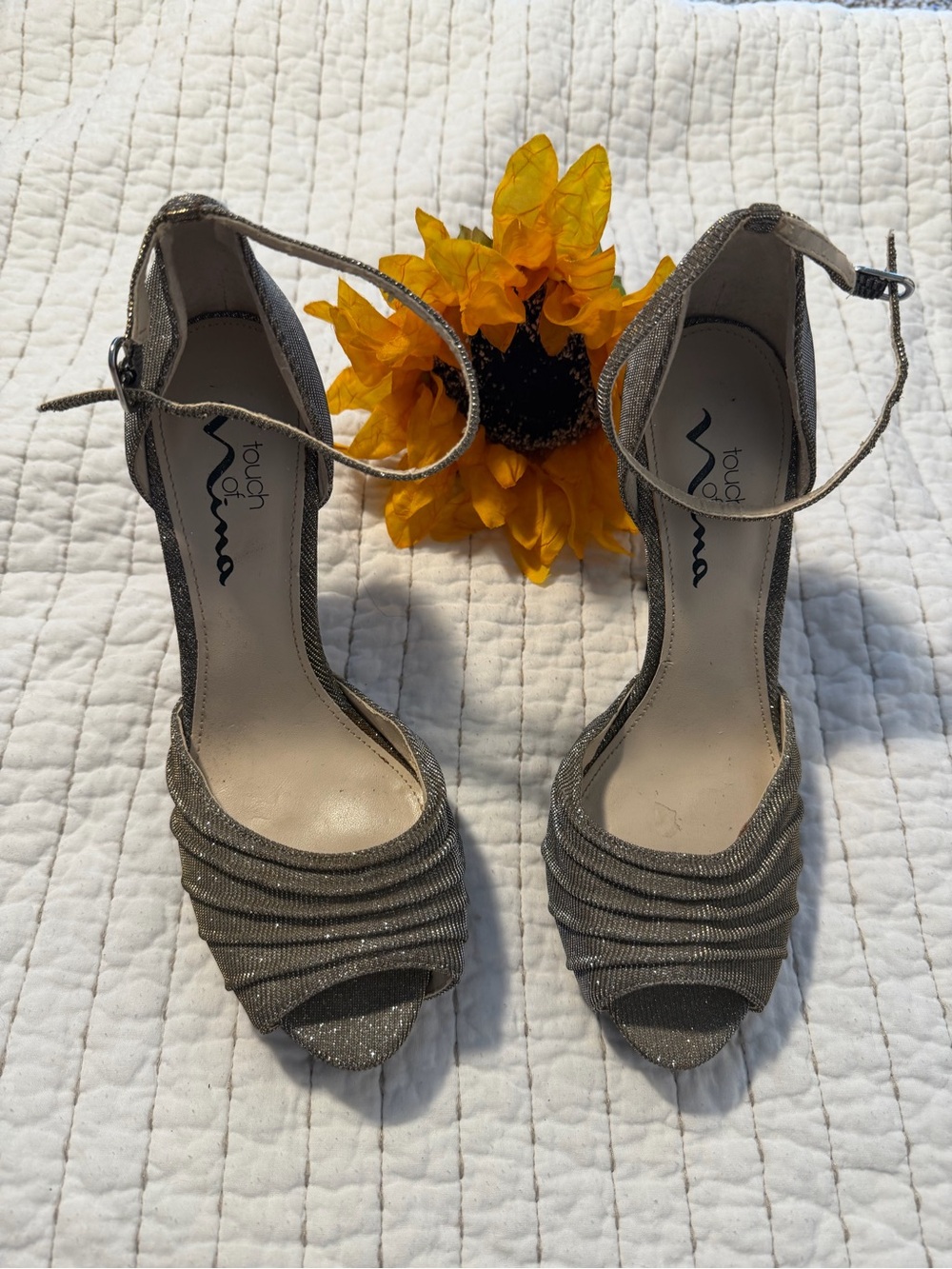 MIA Silver Glitter Open-Toe Ankle-Strap Heels